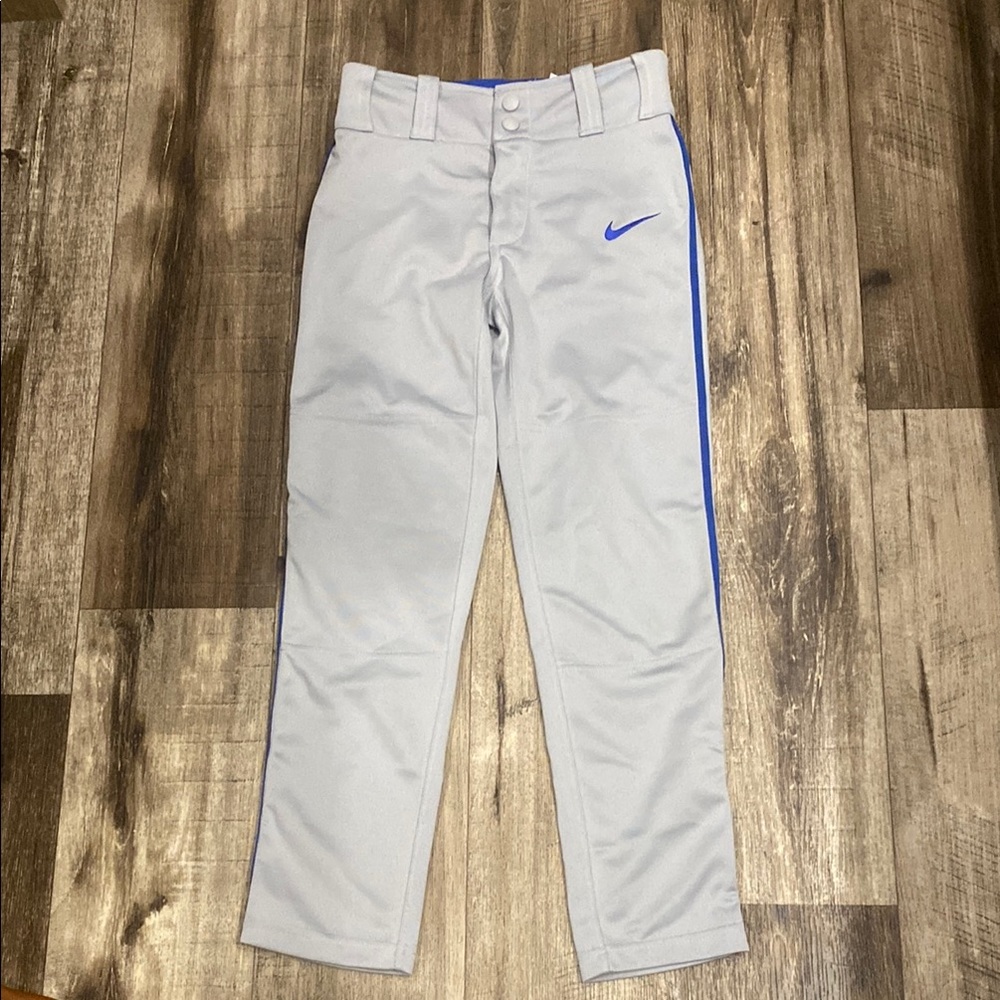 Nike Kids Gray Baseball Pants with Blue Accents